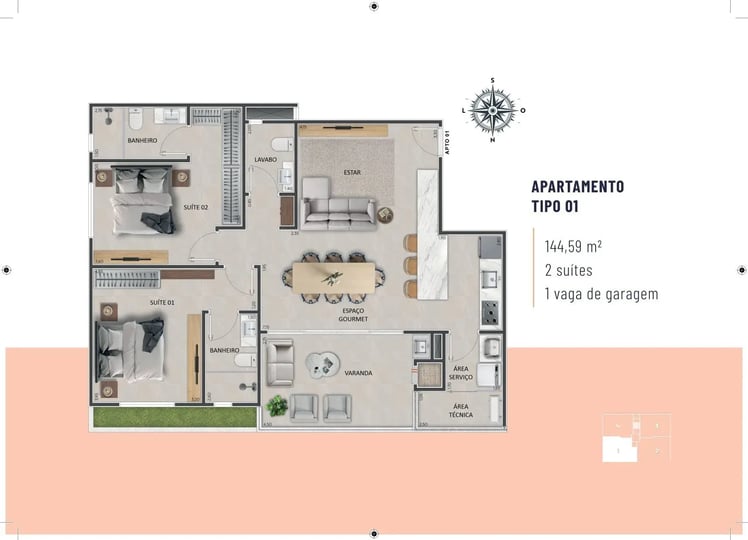 🌿 Apartamentos TIPO 1 – JAZZ RESIDENCIAL - Um empreendimento Costa Nobre