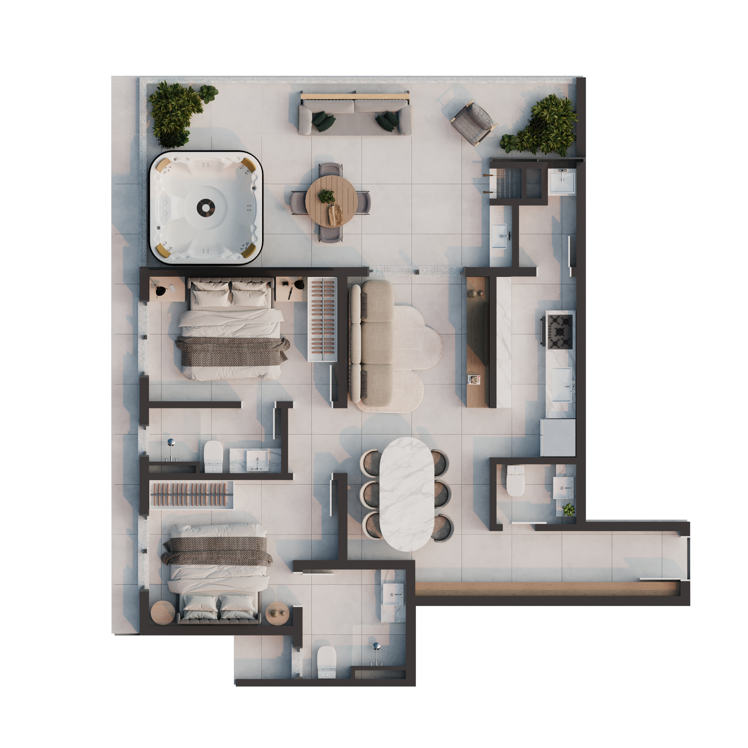 Apto 103 – 2 suítes (Garden) com 1 vaga no Condomínio Treviso – Itapoá/SC