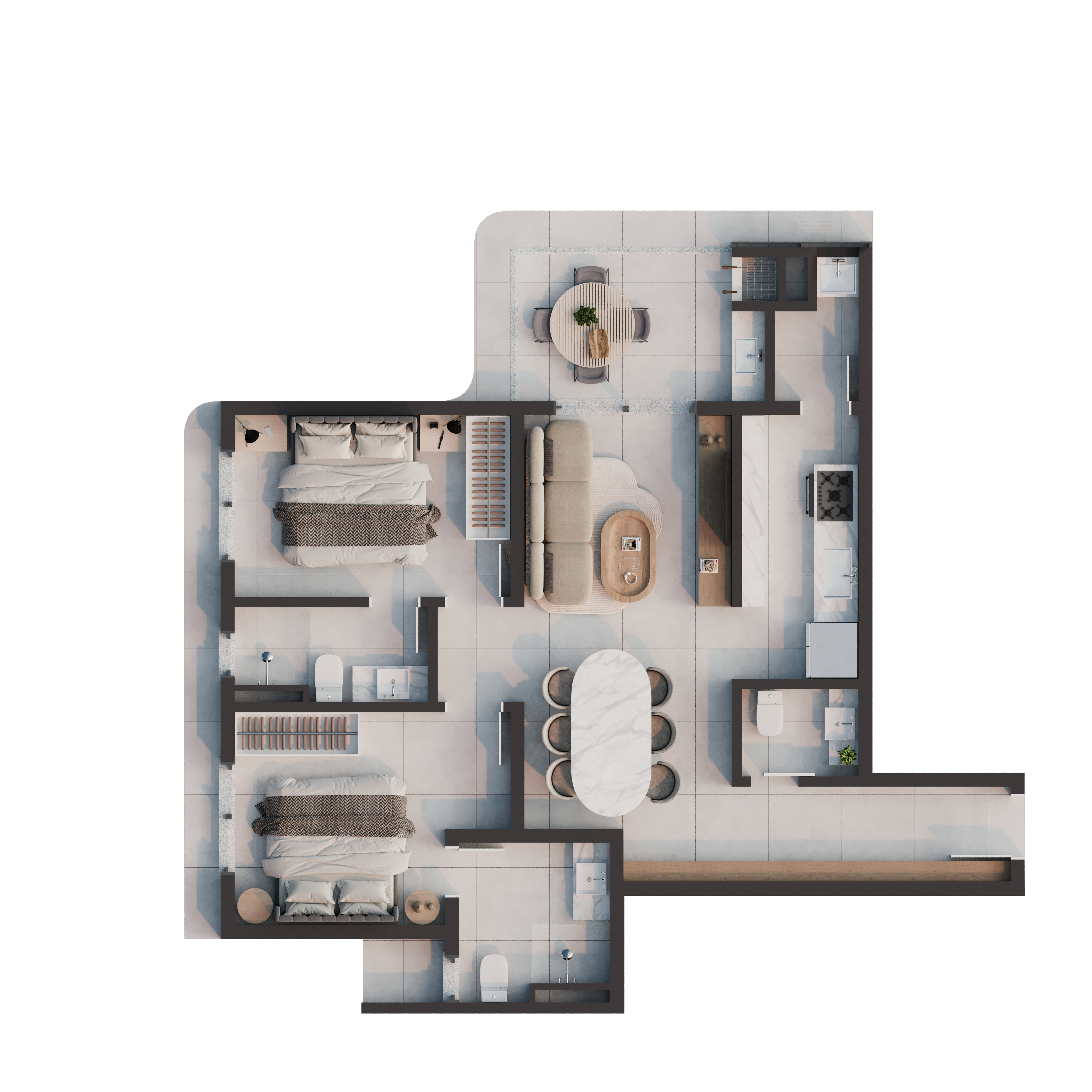 Apto 203 – 2 suítes com 1 vaga no Condomínio Treviso – Itapoá/SC